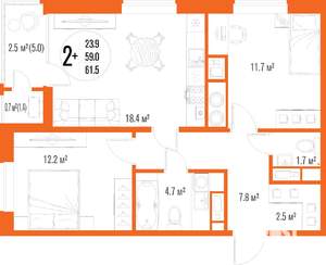 2-к квартира, вторичка, 62м2, 14/18 этаж