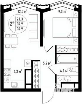 2-к квартира, вторичка, 35м2, 14/24 этаж