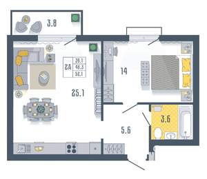 1-к квартира, вторичка, 52м2, 4/17 этаж