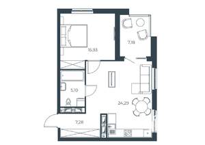 1-к квартира, строящийся дом, 60м2, 29/30 этаж