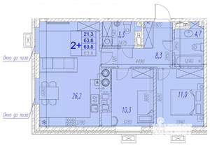 2-к квартира, строящийся дом, 64м2, 17/17 этаж