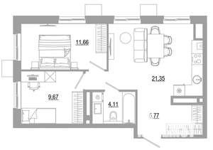 2-к квартира, вторичка, 52м2, 8/18 этаж