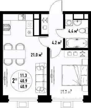 2-к квартира, вторичка, 41м2, 25/25 этаж
