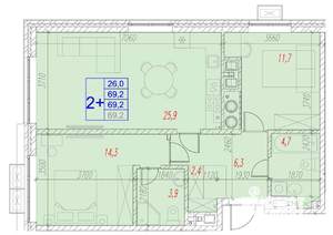 2-к квартира, вторичка, 69м2, 14/17 этаж