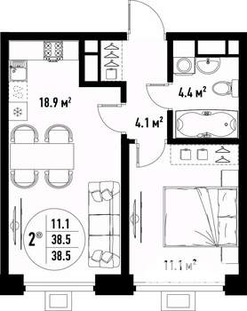 2-к квартира, вторичка, 39м2, 5/25 этаж