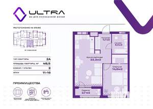 2-к квартира, вторичка, 50м2, 12/19 этаж