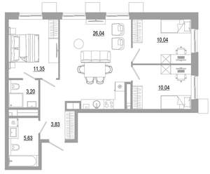 3-к квартира, вторичка, 70м2, 4/18 этаж