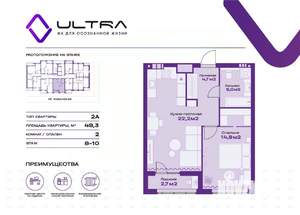 2-к квартира, вторичка, 49м2, 8/19 этаж