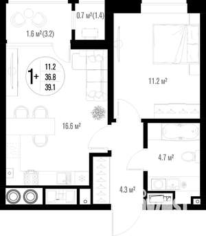 1-к квартира, строящийся дом, 39м2, 4/17 этаж