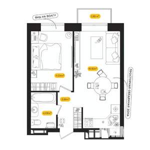 1-к квартира, вторичка, 38м2, 16/24 этаж