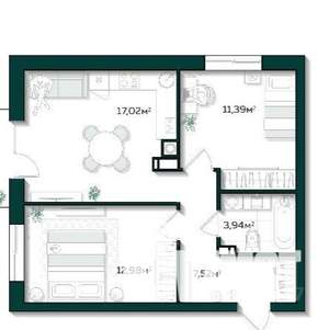 2-к квартира, вторичка, 53м2, 10/11 этаж