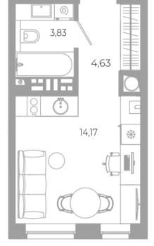 Студия квартира, вторичка, 23м2, 3/18 этаж