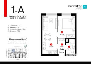 1-к квартира, вторичка, 33м2, 11/24 этаж