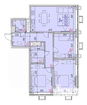 4-к квартира, вторичка, 77м2, 22/25 этаж