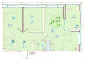 2-к квартира, вторичка, 71м2, 3/20 этаж