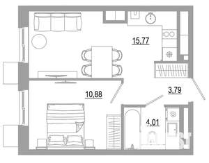 1-к квартира, вторичка, 34м2, 10/18 этаж