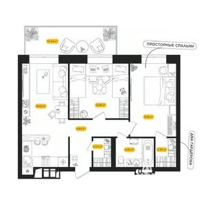 2-к квартира, вторичка, 63м2, 1/24 этаж