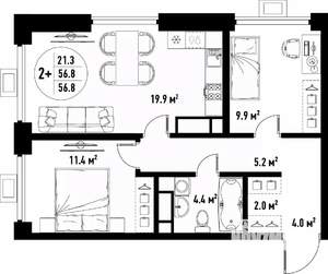 3-к квартира, вторичка, 57м2, 10/25 этаж