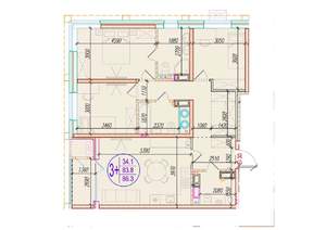 3-к квартира, вторичка, 86м2, 22/25 этаж
