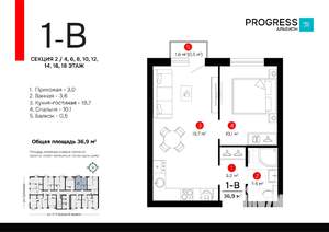 1-к квартира, вторичка, 37м2, 6/24 этаж