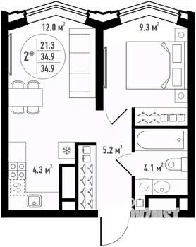 2-к квартира, вторичка, 35м2, 12/24 этаж