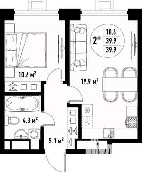 2-к квартира, вторичка, 40м2, 15/25 этаж