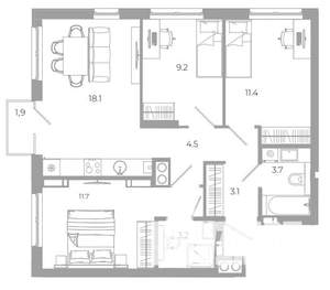 3-к квартира, вторичка, 67м2, 15/25 этаж