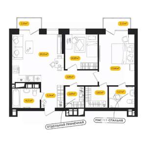 2-к квартира, вторичка, 67м2, 22/24 этаж