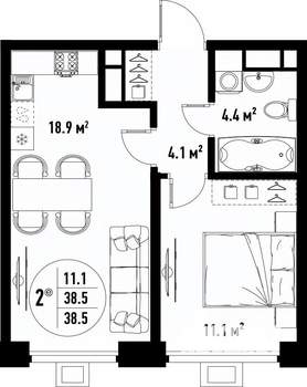 2-к квартира, вторичка, 39м2, 11/25 этаж