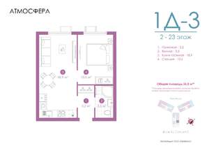 1-к квартира, вторичка, 36м2, 12/23 этаж