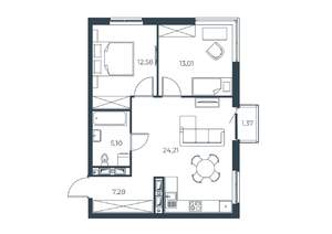 2-к квартира, строящийся дом, 63м2, 25/30 этаж