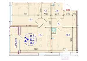 2-к квартира, вторичка, 66м2, 3/18 этаж