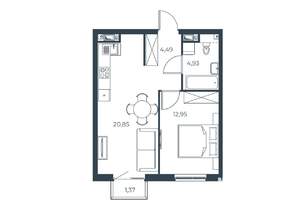 1-к квартира, вторичка, 44м2, 16/30 этаж