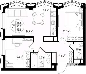 3-к квартира, вторичка, 53м2, 3/24 этаж