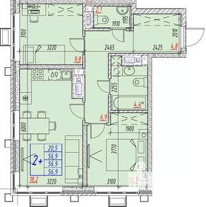 3-к квартира, вторичка, 57м2, 15/25 этаж