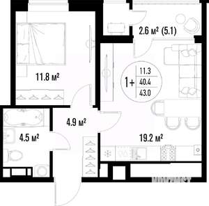 1-к квартира, вторичка, 43м2, 20/25 этаж