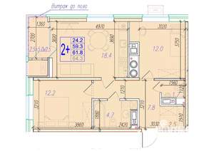 2-к квартира, вторичка, 62м2, 2/18 этаж