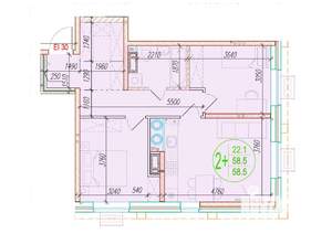 2-к квартира, вторичка, 59м2, 13/25 этаж