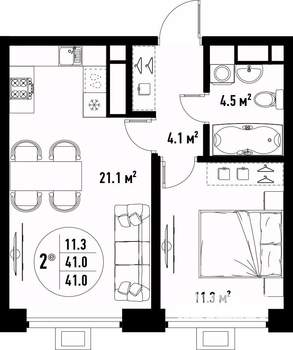 2-к квартира, вторичка, 41м2, 17/25 этаж