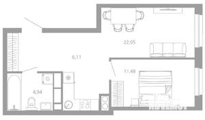1-к квартира, вторичка, 45м2, 22/26 этаж