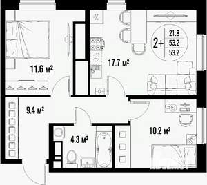 2-к квартира, вторичка, 53м2, 20/25 этаж