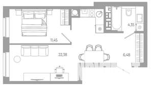 1-к квартира, вторичка, 45м2, 8/18 этаж