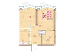 2-к квартира, вторичка, 35м2, 24/24 этаж