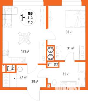 1-к квартира, вторичка, 41м2, 13/17 этаж