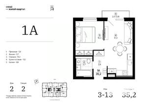 1-к квартира, строящийся дом, 35м2, 3/24 этаж