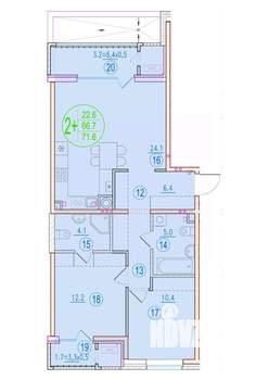 2-к квартира, строящийся дом, 72м2, 3/20 этаж