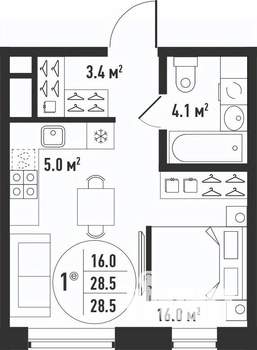 1-к квартира, вторичка, 29м2, 11/24 этаж