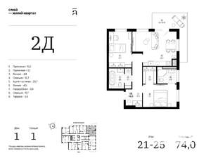 2-к квартира, вторичка, 74м2, 24/25 этаж