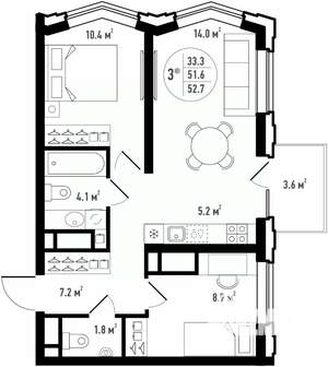 3-к квартира, вторичка, 53м2, 3/24 этаж