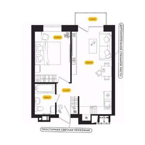 1-к квартира, вторичка, 39м2, 22/24 этаж